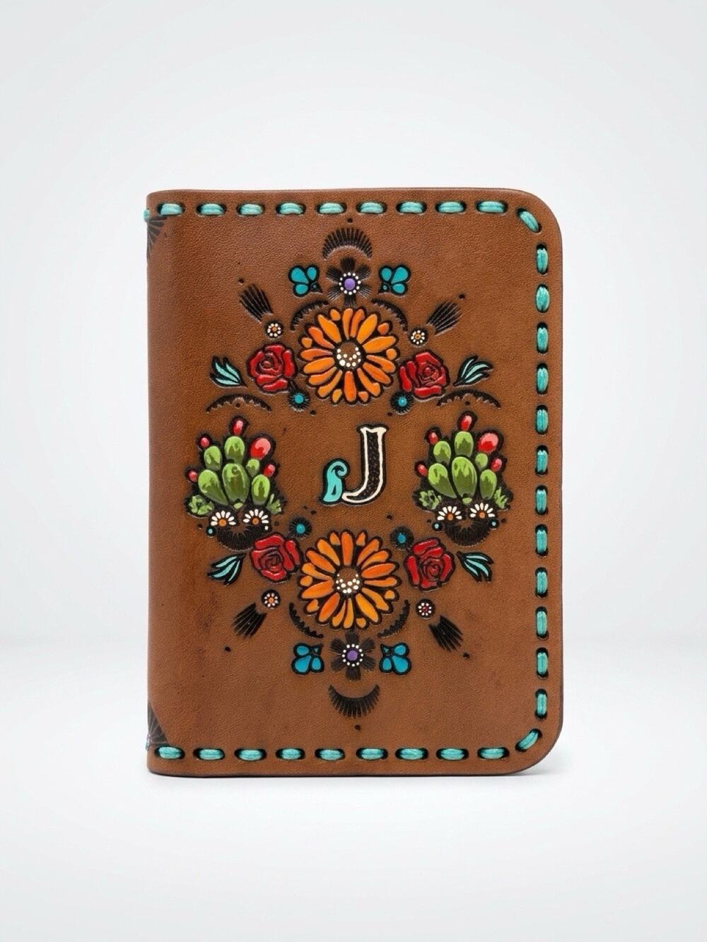Leather Wallet Western Cowboy Rodeo Wallet Card Passport Holder Hand Tooled Flor
